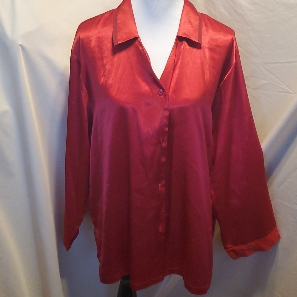 Halston Red Satin and Lace Blouse SZ XL